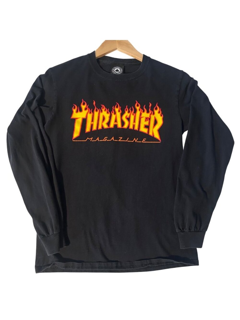 Thrasher Magazine Black Long Sleeve Flame Logo Shirt S 100% Cotton GUC